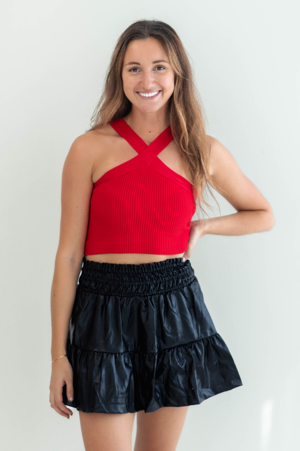 Red halter online neck top