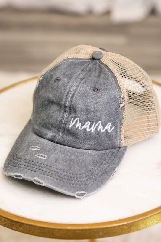 Mama Embroidered Pony Hat