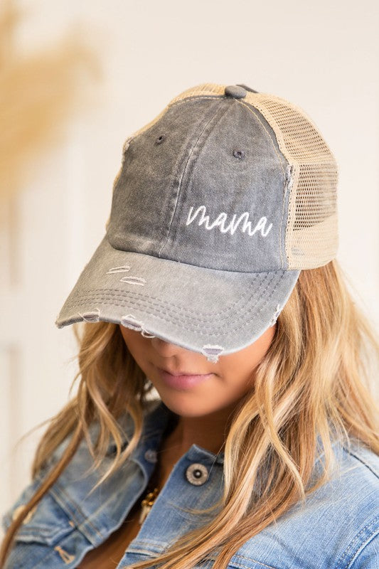 Mama Embroidered Pony Hat