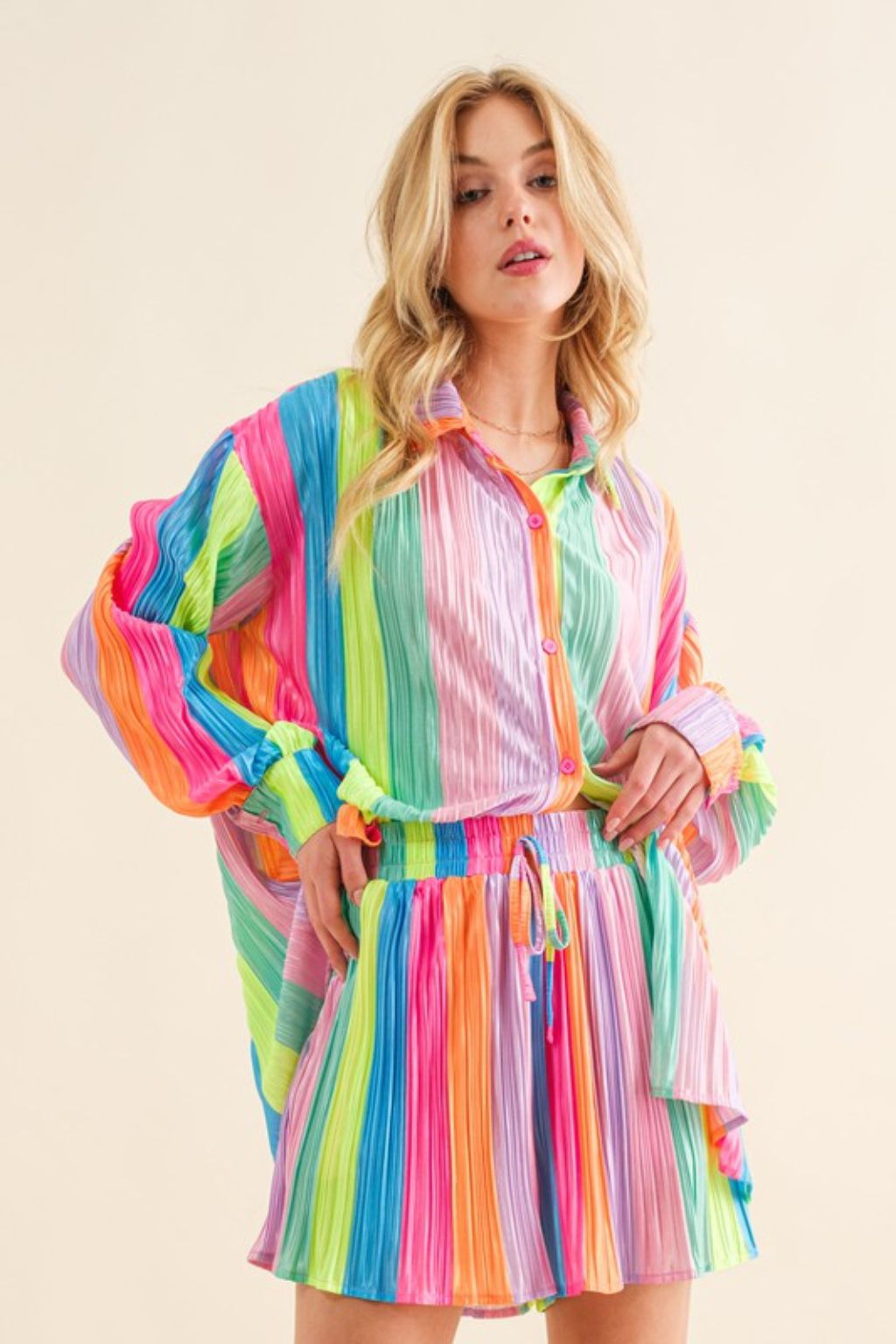 Pleated Rainbow Shirt with Matching Shorts