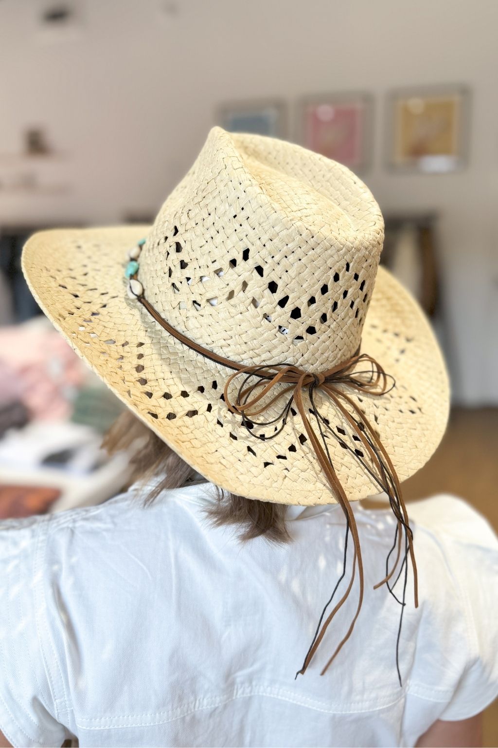 Shell Beaded Rope Straw Hat