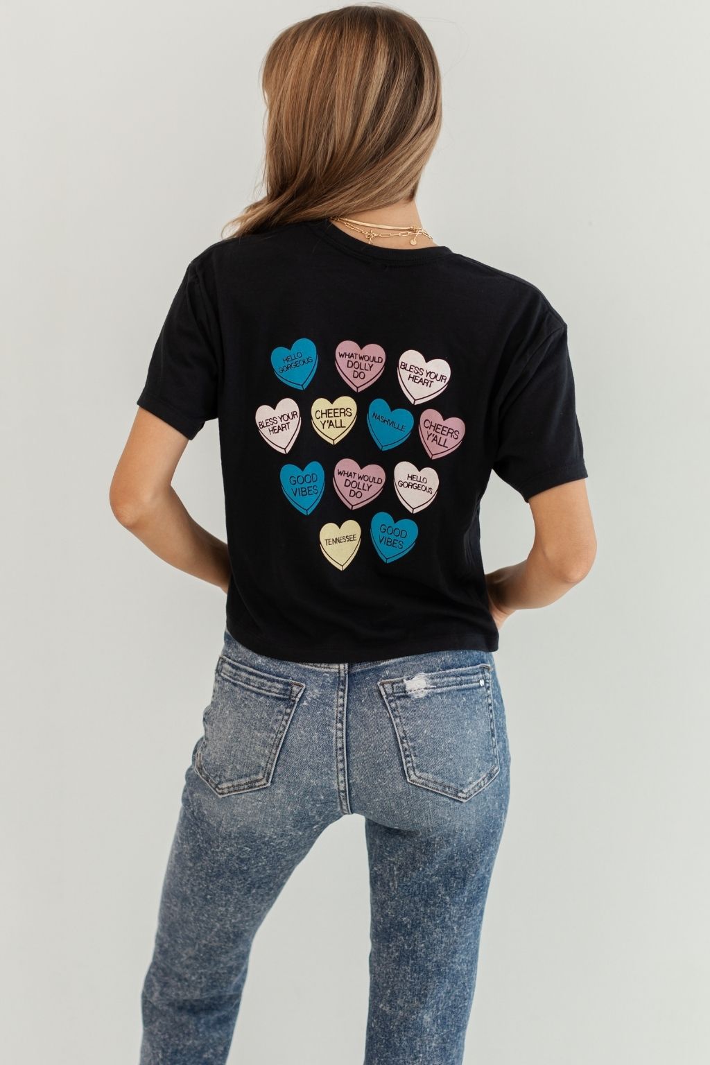 Candy Hearts Cropped Tee Black