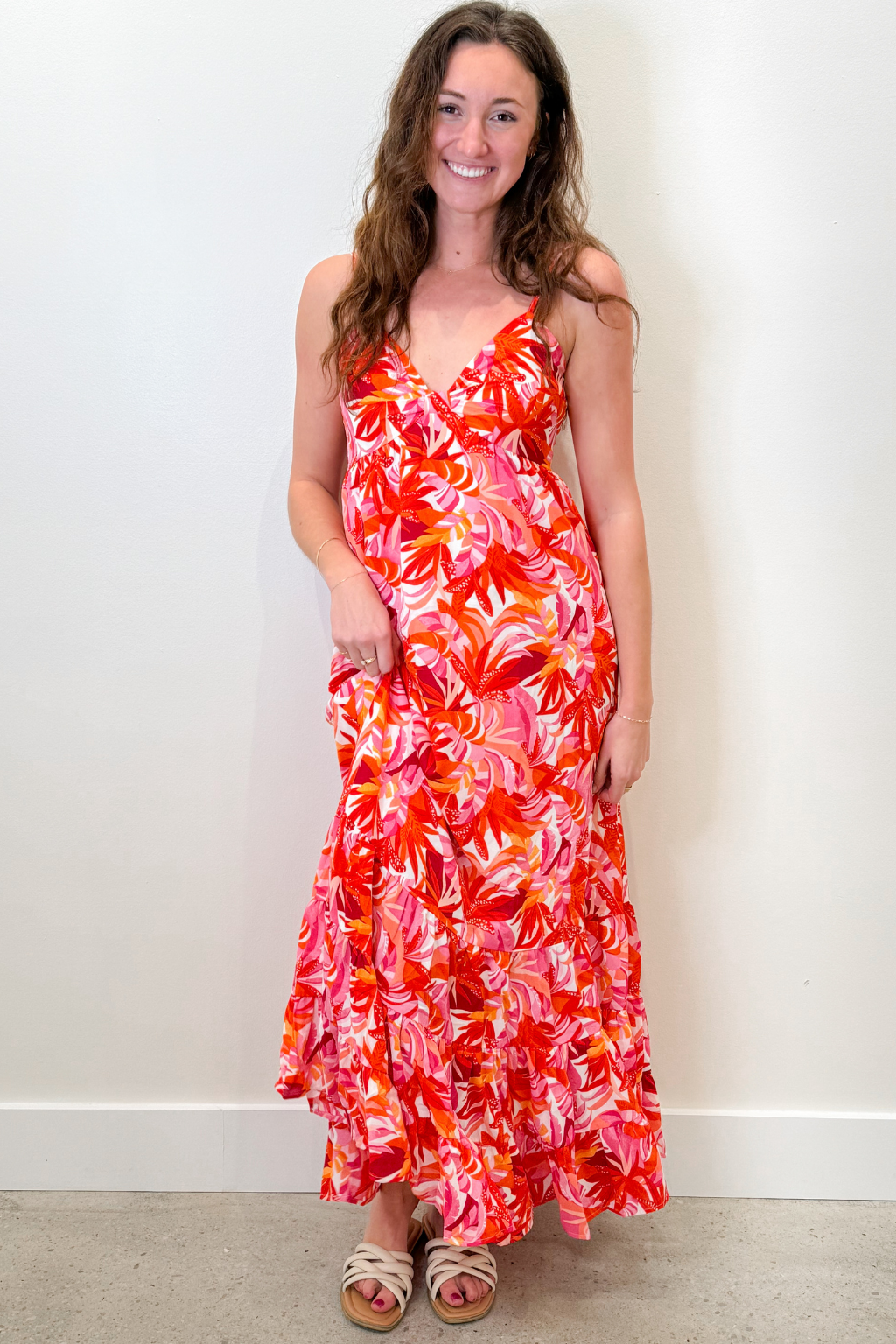 Tiered Tropical Print Maxi Dress