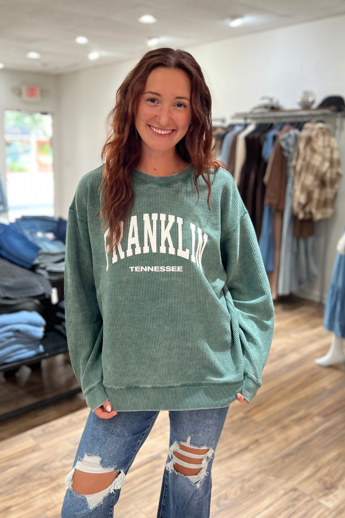 Franklin Corded Crew Sweatshirt in Green Finnleys