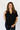 Short Sleeve V-Neck Dolman Top in Black