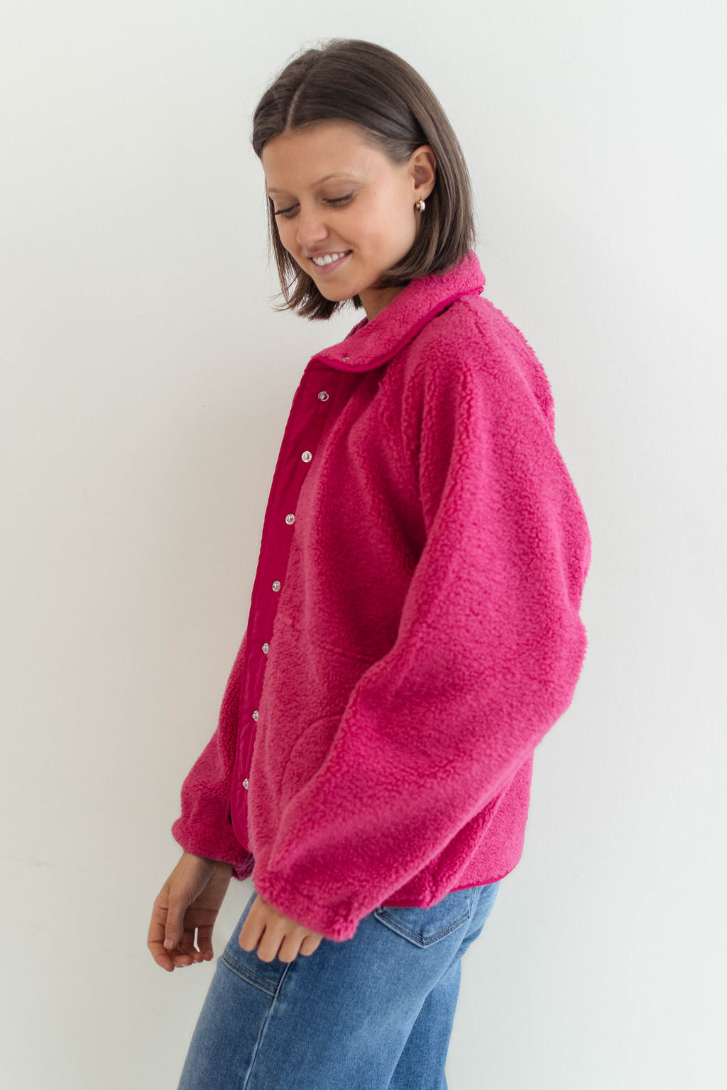 Fleece Snap Button Jacket Fuchsia