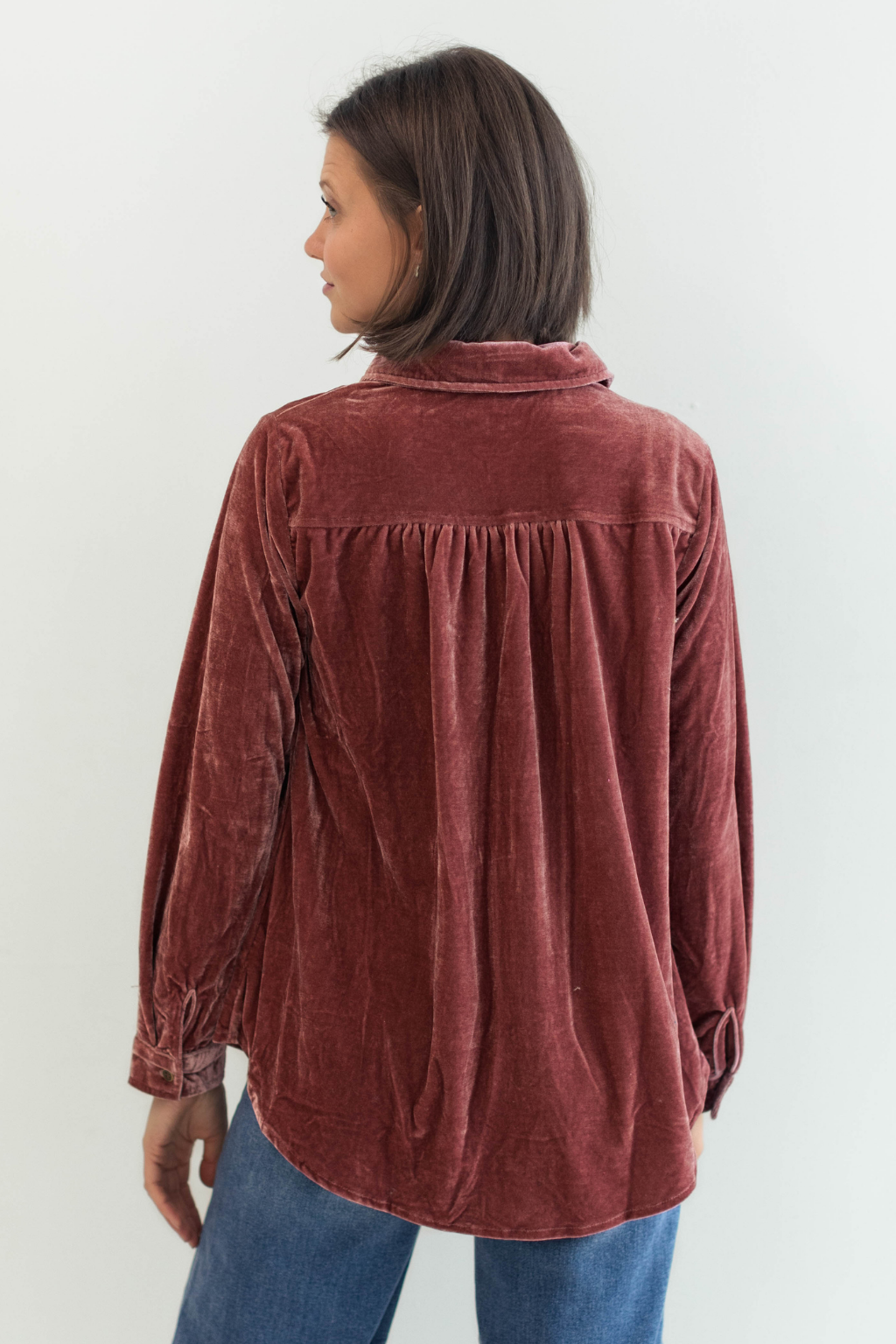 Velvet Button Up Top Rose