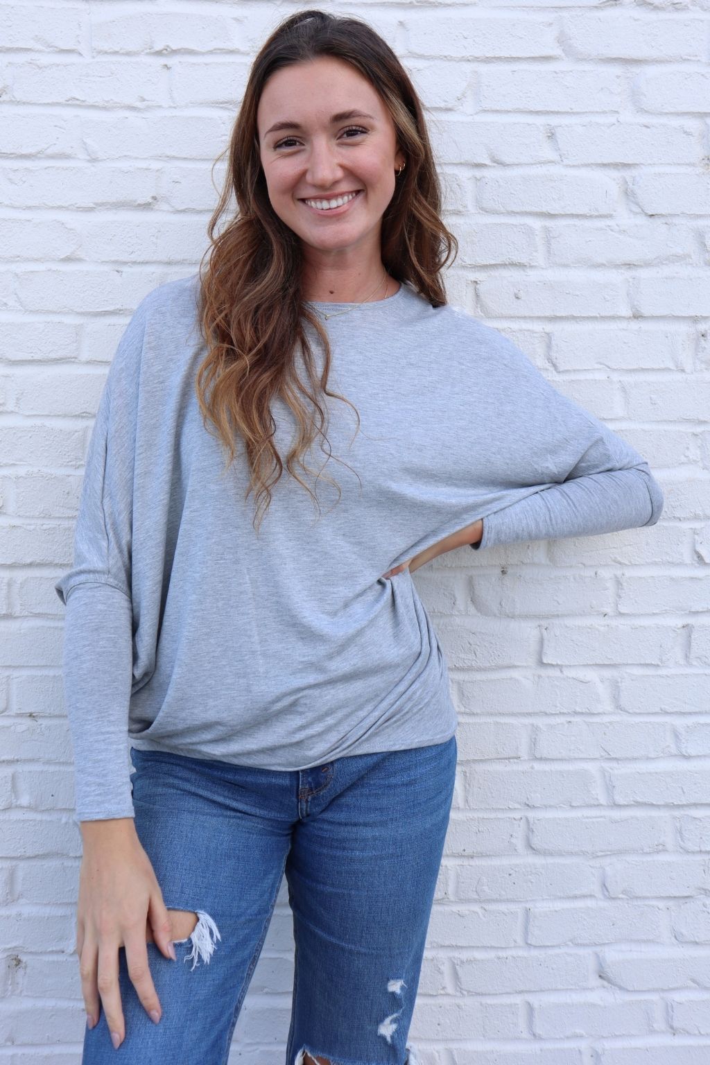 French Terry Dolman Top Heather Gray