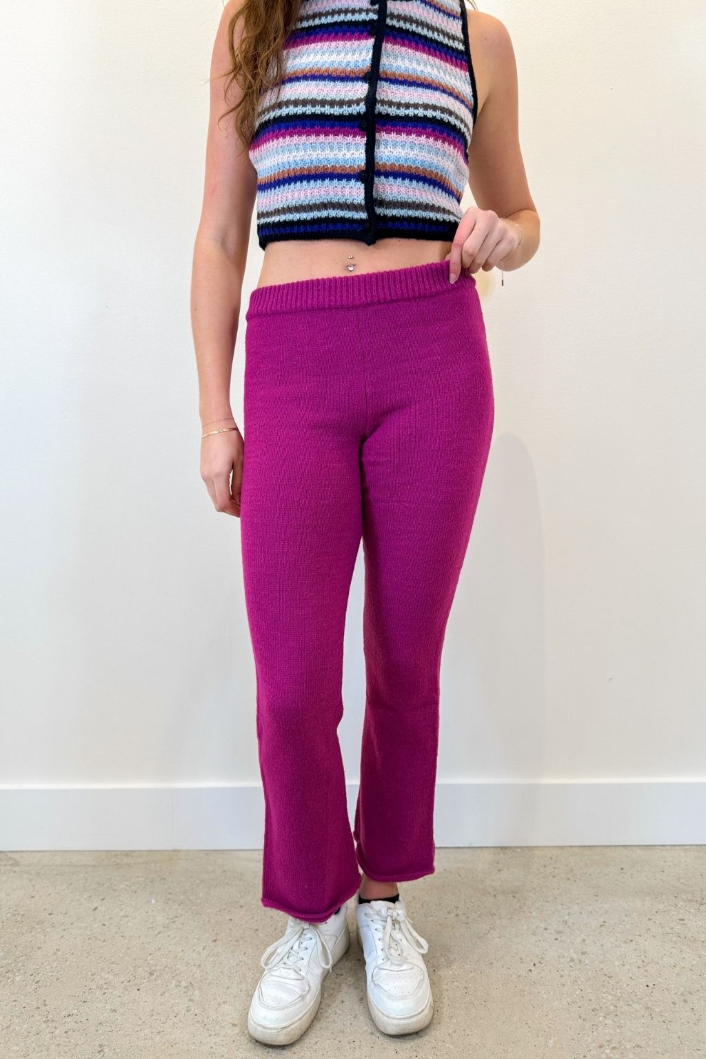 High Rise Flare Sweater Pants Berry