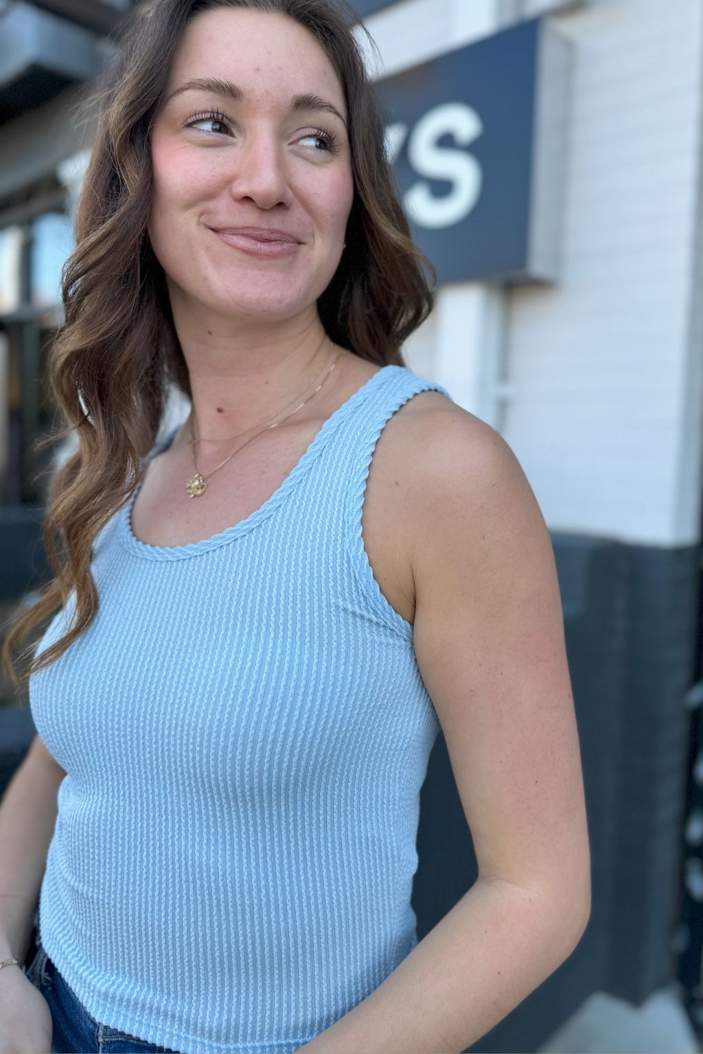 Ribbed Cropped Tank Blue