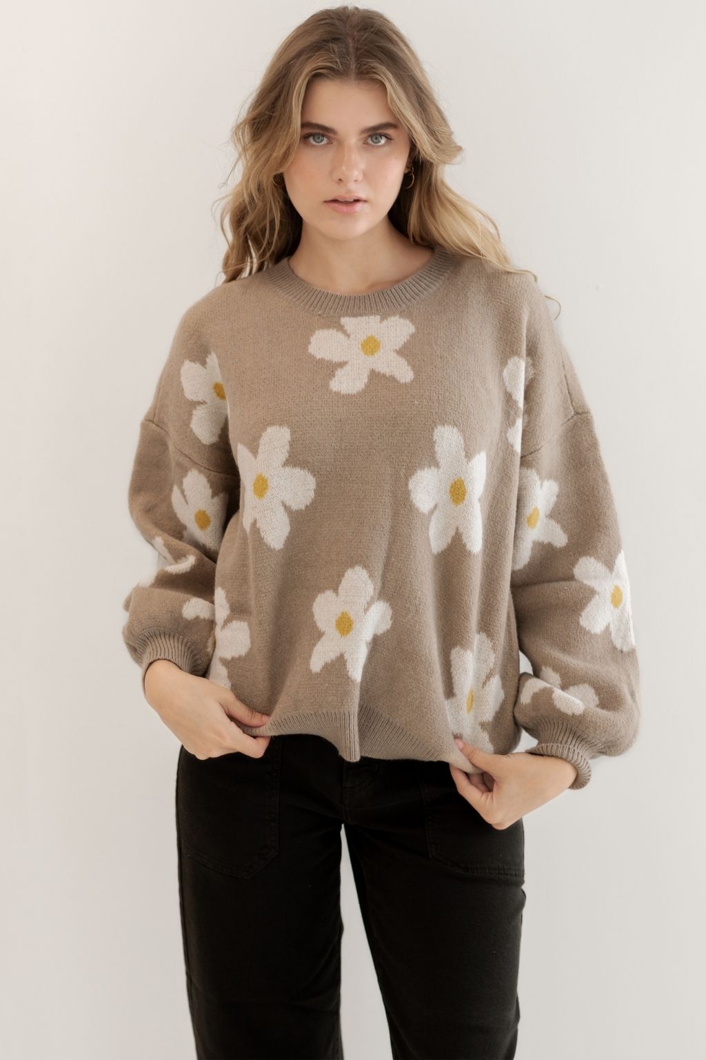 Daisy Print Crewneck Sweater