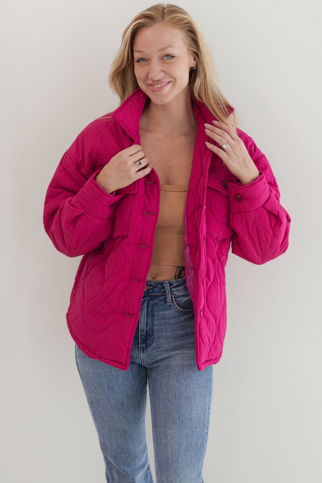 Quilted Lightweight Puffer Jacket Hot Pink