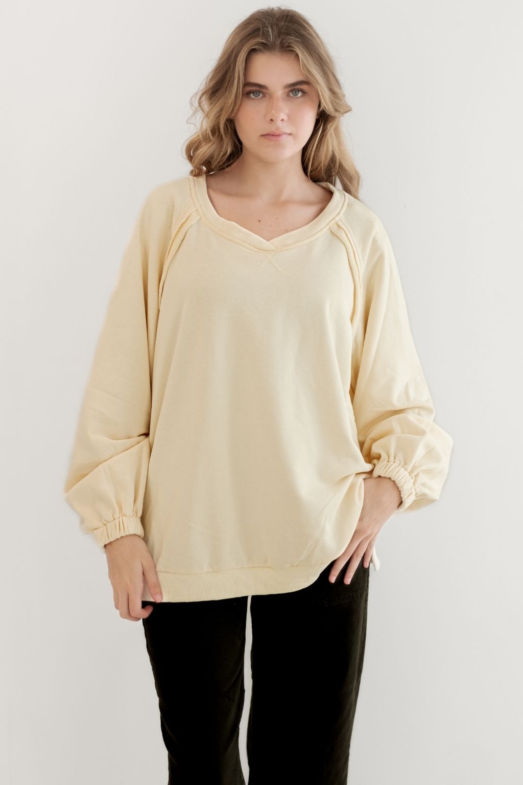 Wash Terry Criss Cross Back Sweatshirt in Cream