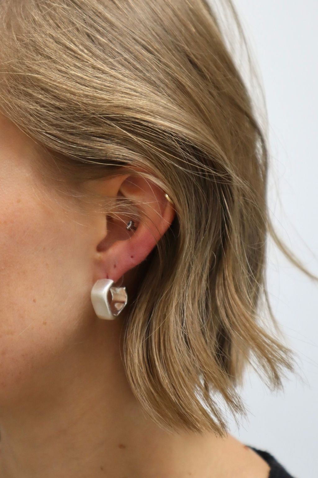 Matte Silver Square Huggie Earrings