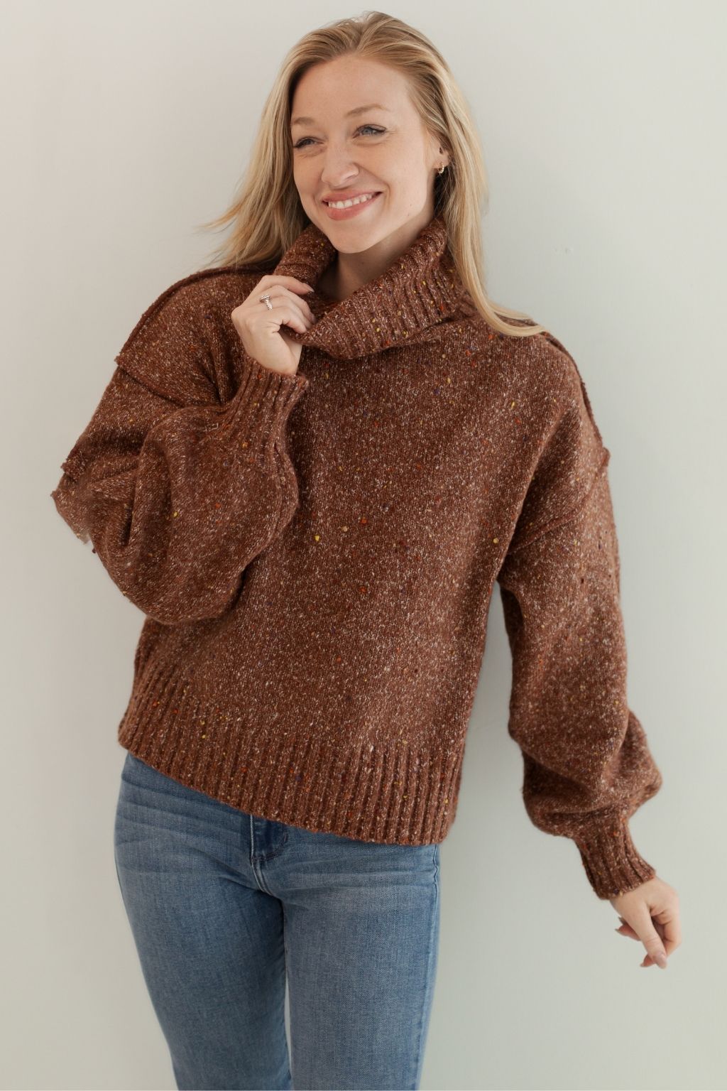 Speckle Turtleneck Sweater Brown