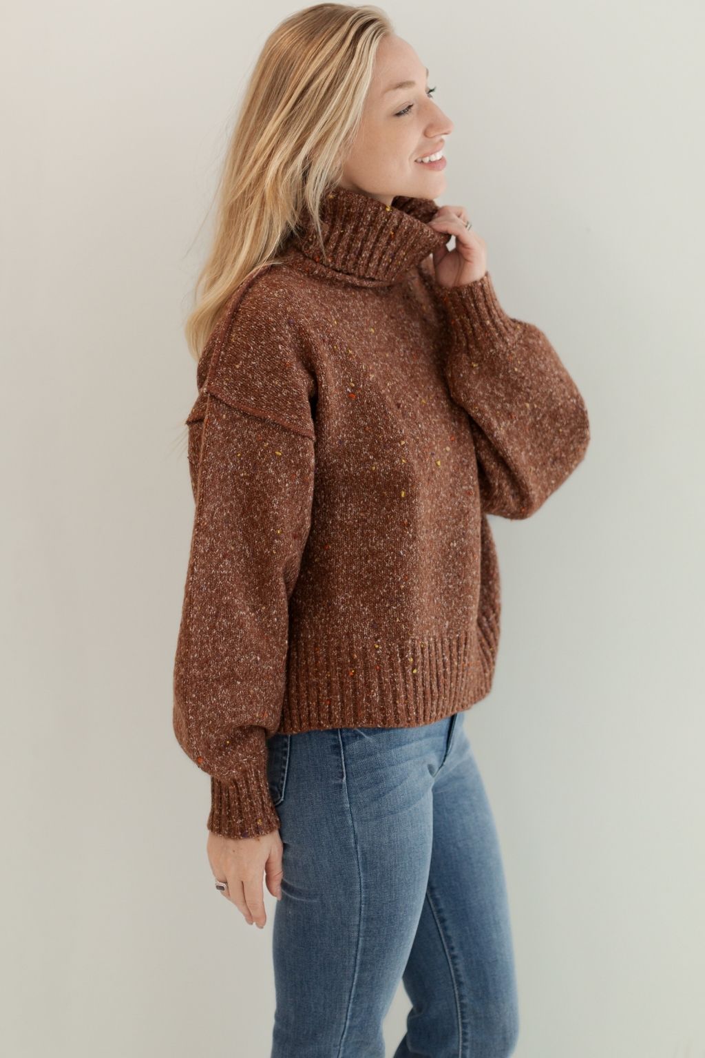 Speckle Turtleneck Sweater Brown