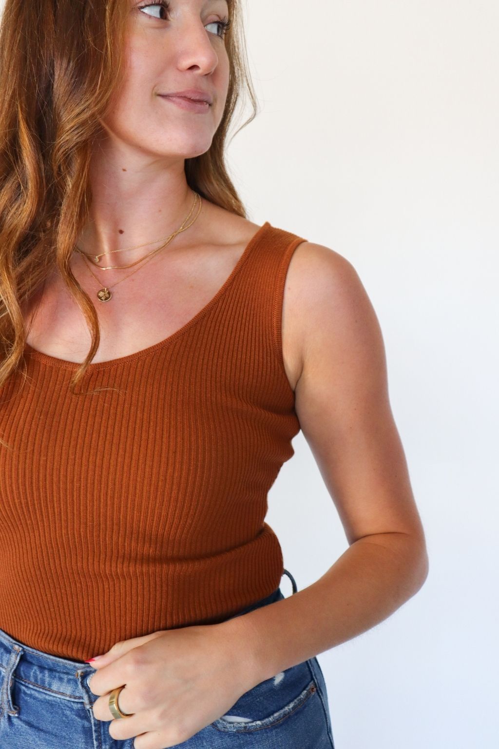 Sleeveless Ribbed Bodysuit Rust