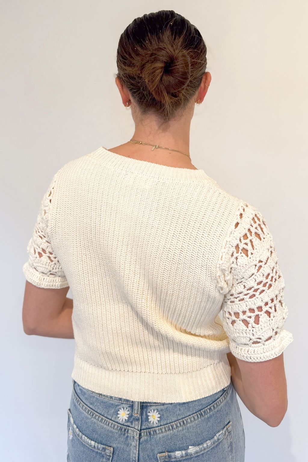 Short Sleeve Crochet Sleeve Knit Top