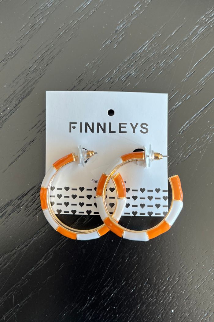 striped epoxy orange white open hoop earrings