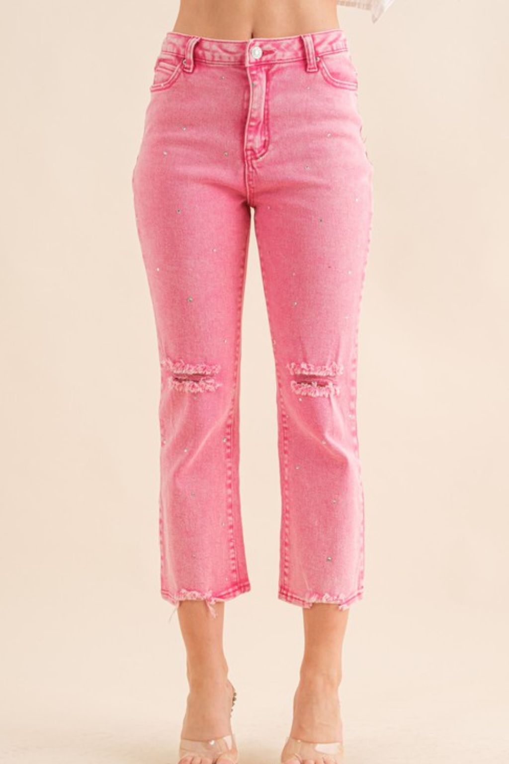Studded Rhinestone Distressed Denim Jeans