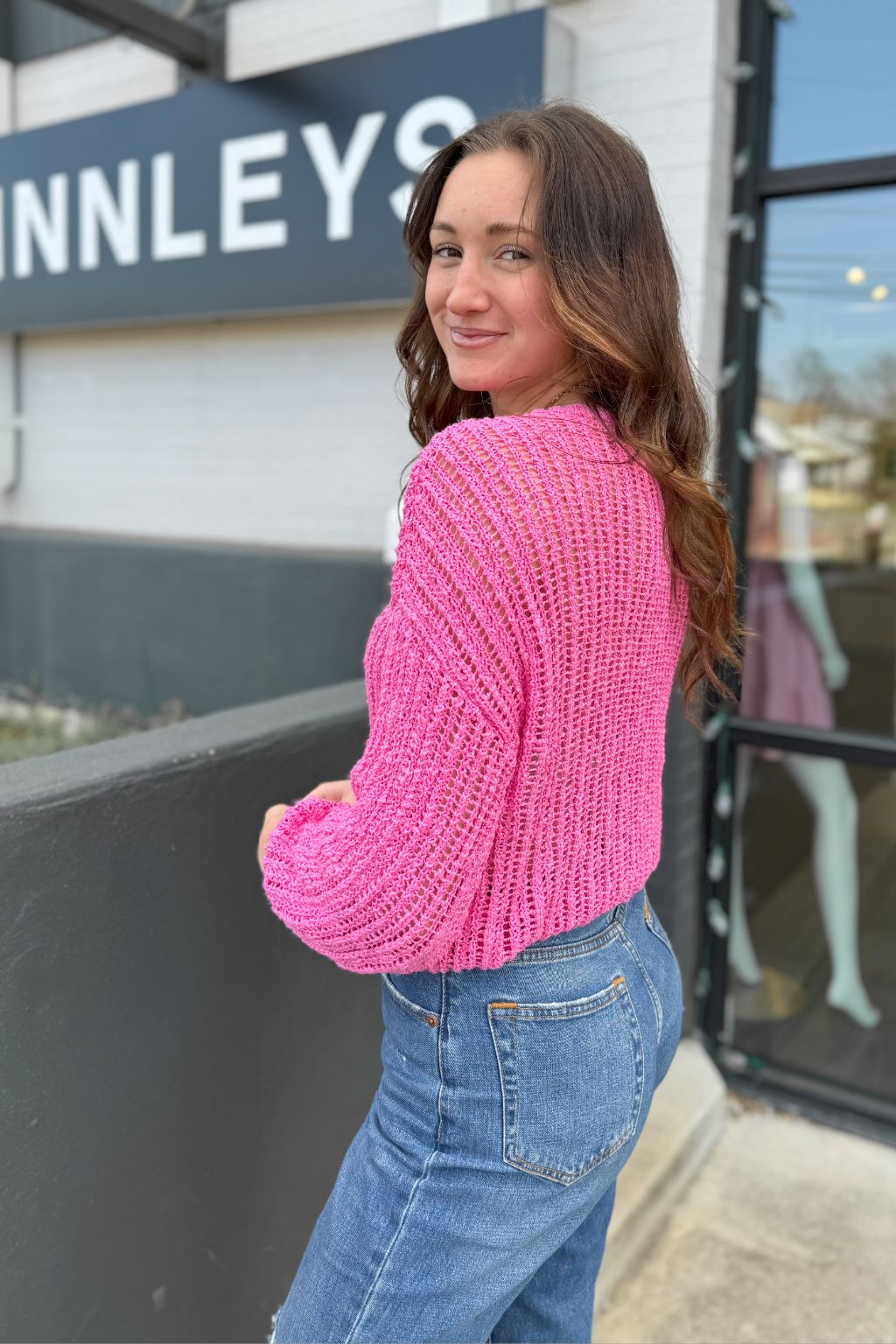 Crewneck Loose Knit Sweater Pink