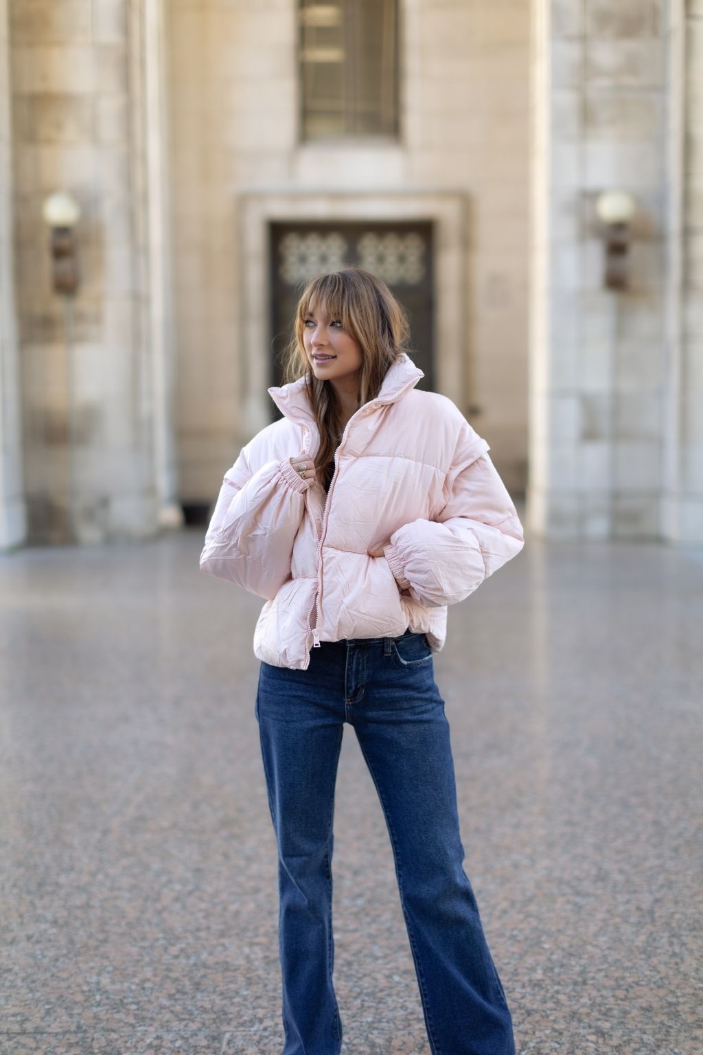 Puffer Jacket with Detachable Sleeves Light Pink