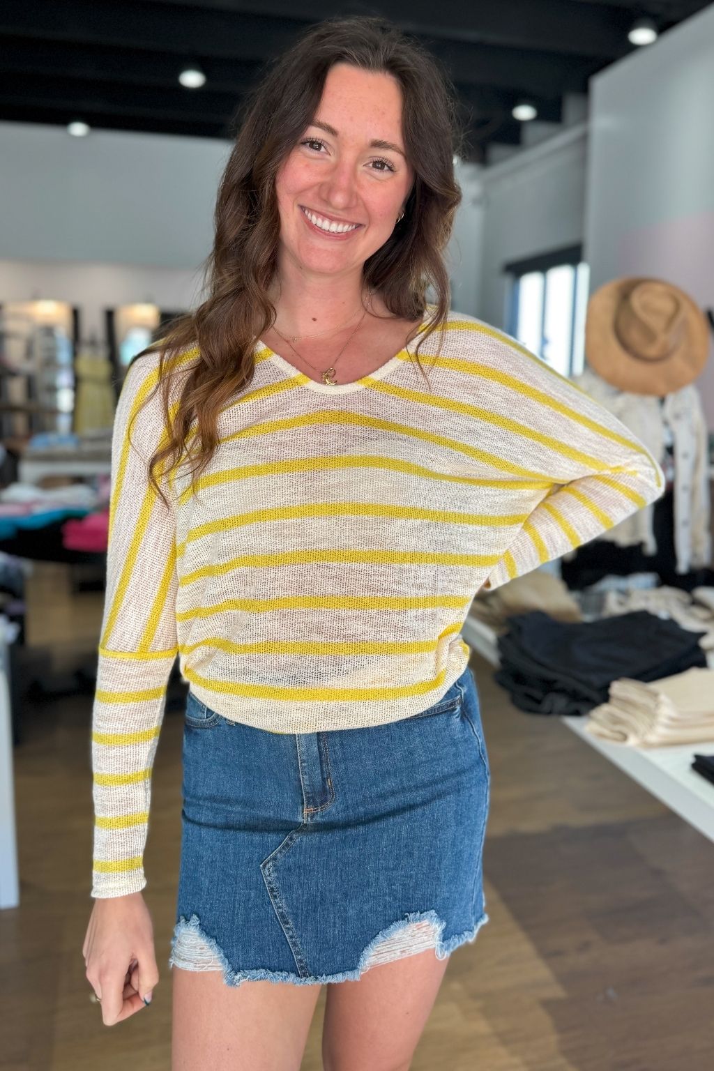 Striped Open Knit Top Yellow