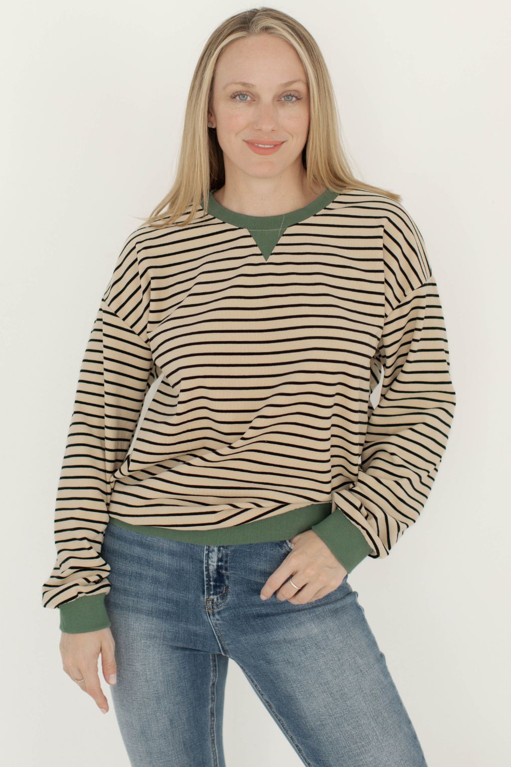 Striped Contrast Top Natural and Sage
