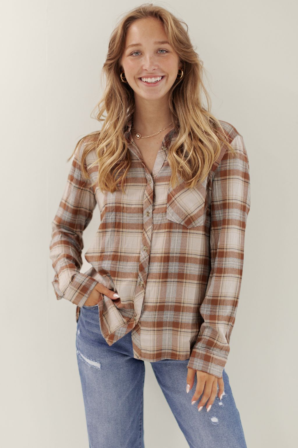 Button Down Classic Flannel Top