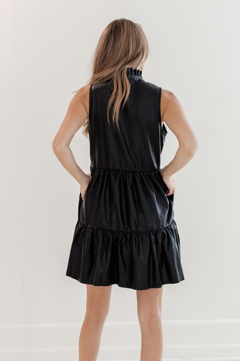 Sleeveless Faux Leather Tier Dress