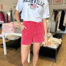 cozy ribbed lounge shorts with front pockets and elastic waist with tie detail in a bright cherry red