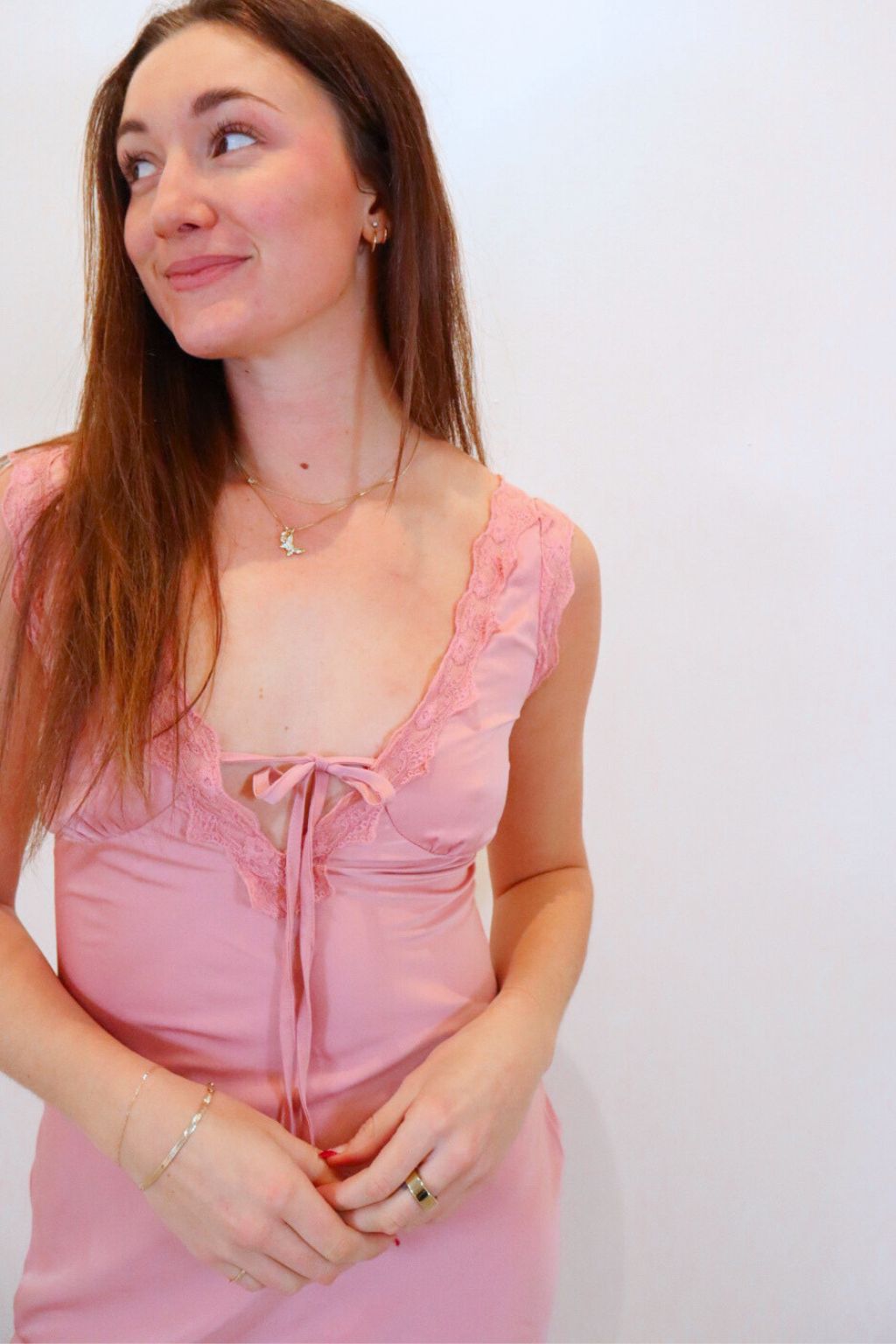 Sleeveless Lace Trim Maxi Dress Pink