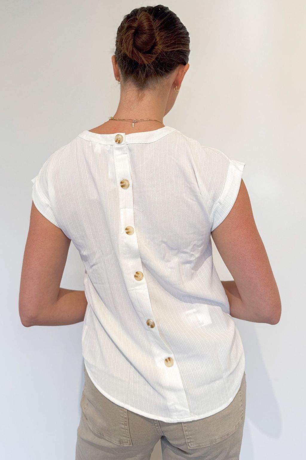 Eyelet Detail Top with Back Buttons White