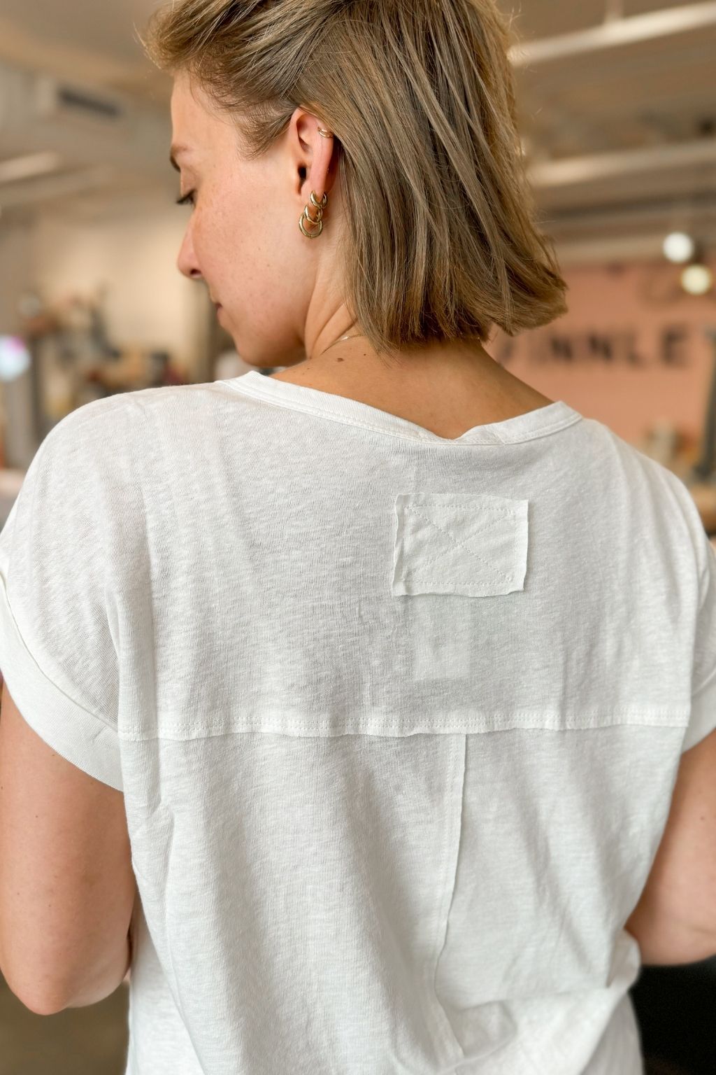 Back Detail Linen T-Shirt White