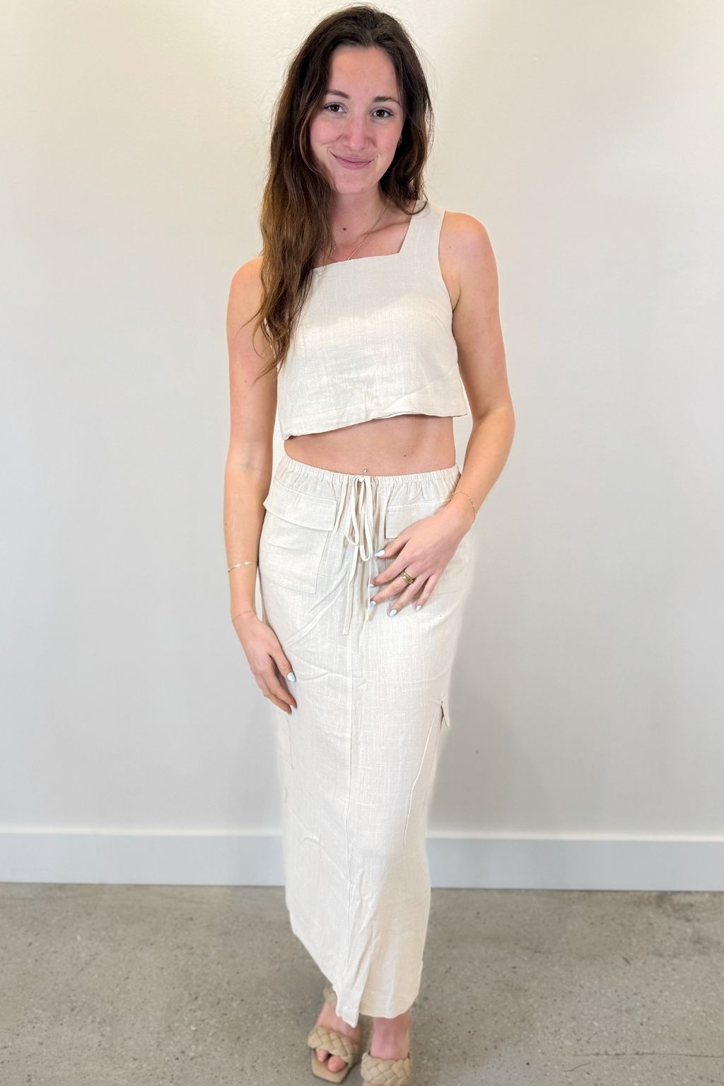 Sleeveless Square Neck Crop Top Natural