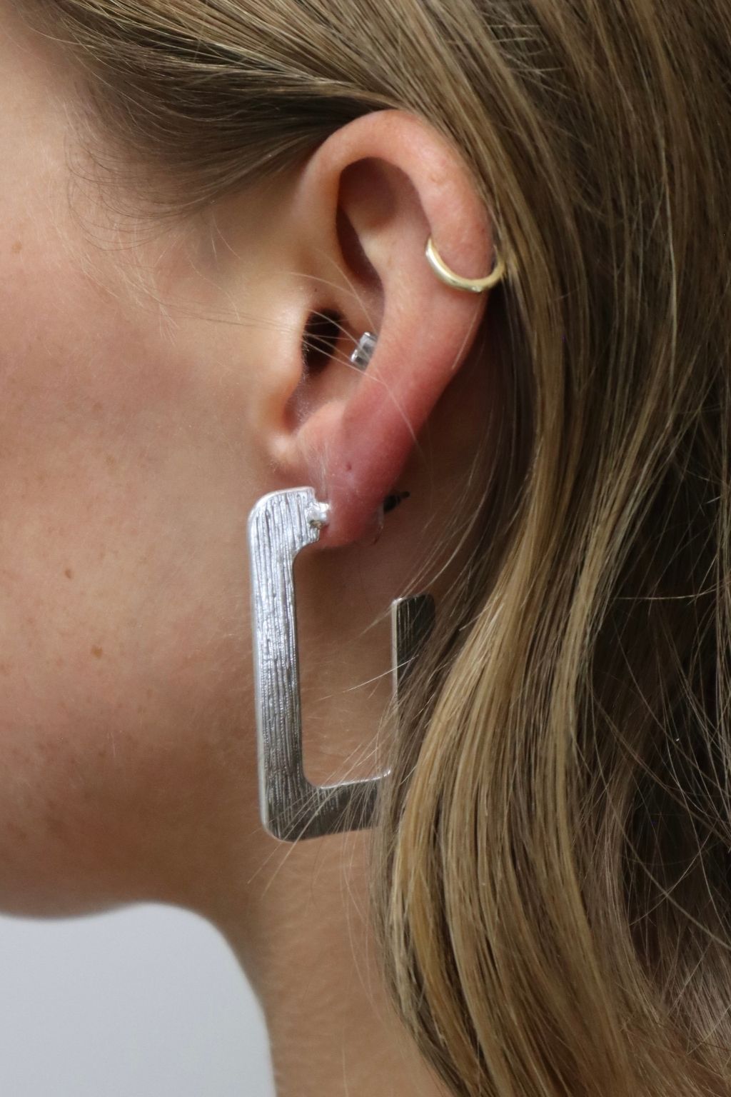 Thin Rectangle Hoop Earrings Silver