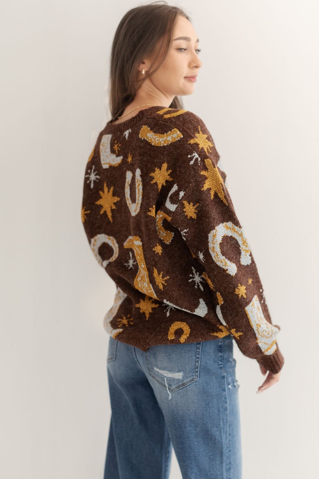 Metallic Western Sweater Brown