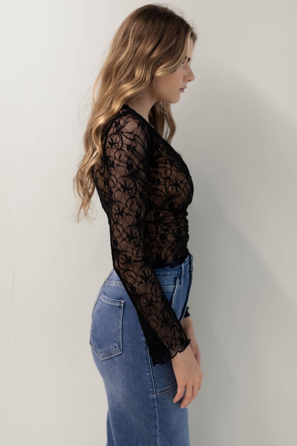 Floral Lace Long Sleeve V-Neck Top