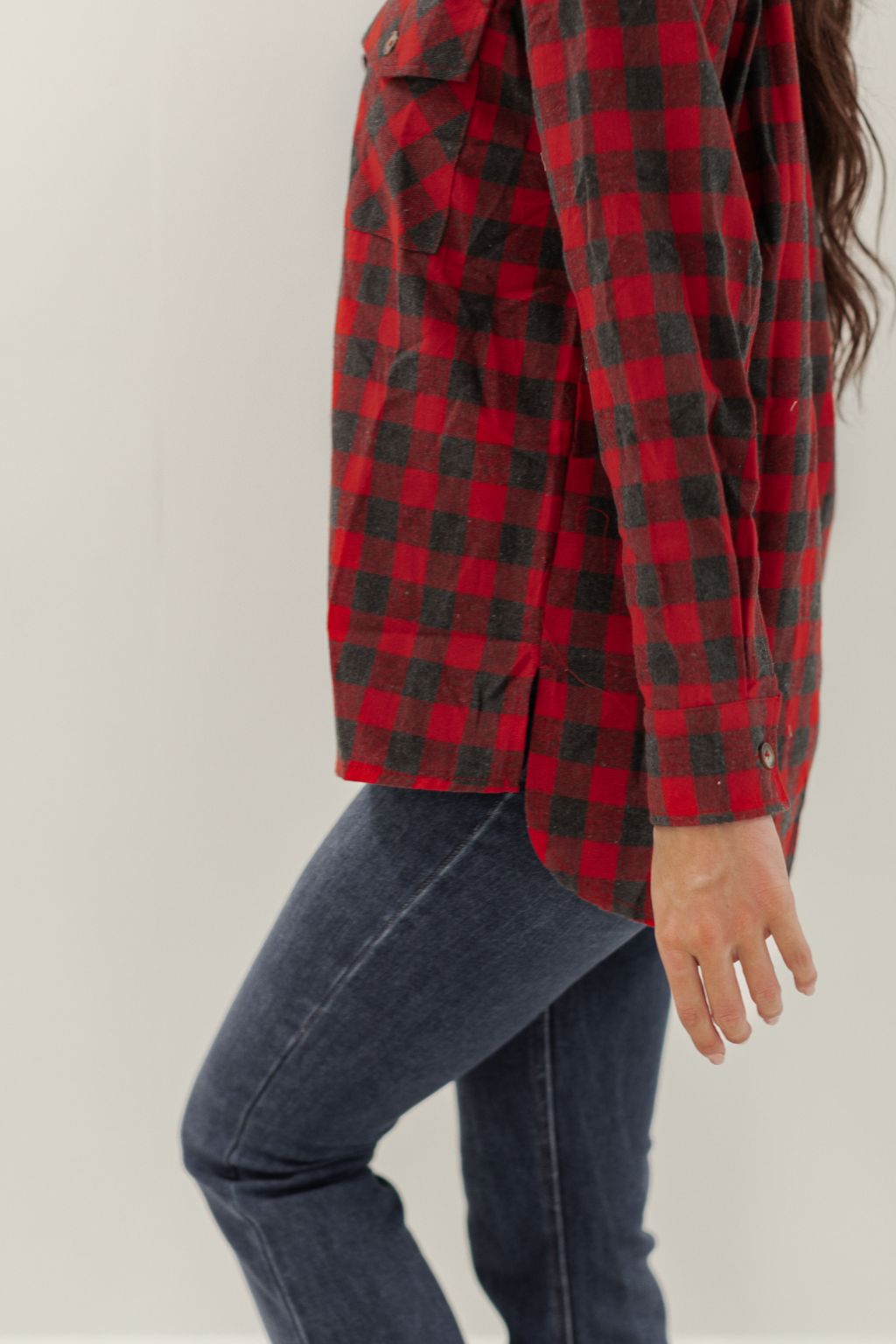 Button Down Checkered Top Red