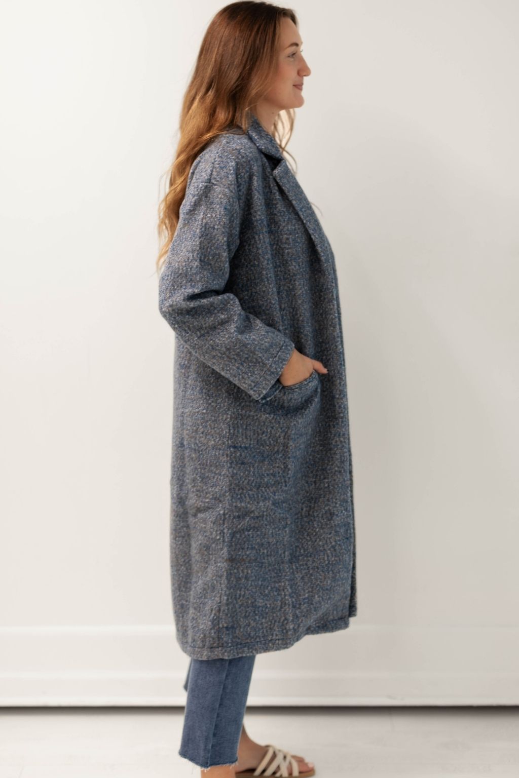 Brushed Open Front Long Coat Teal