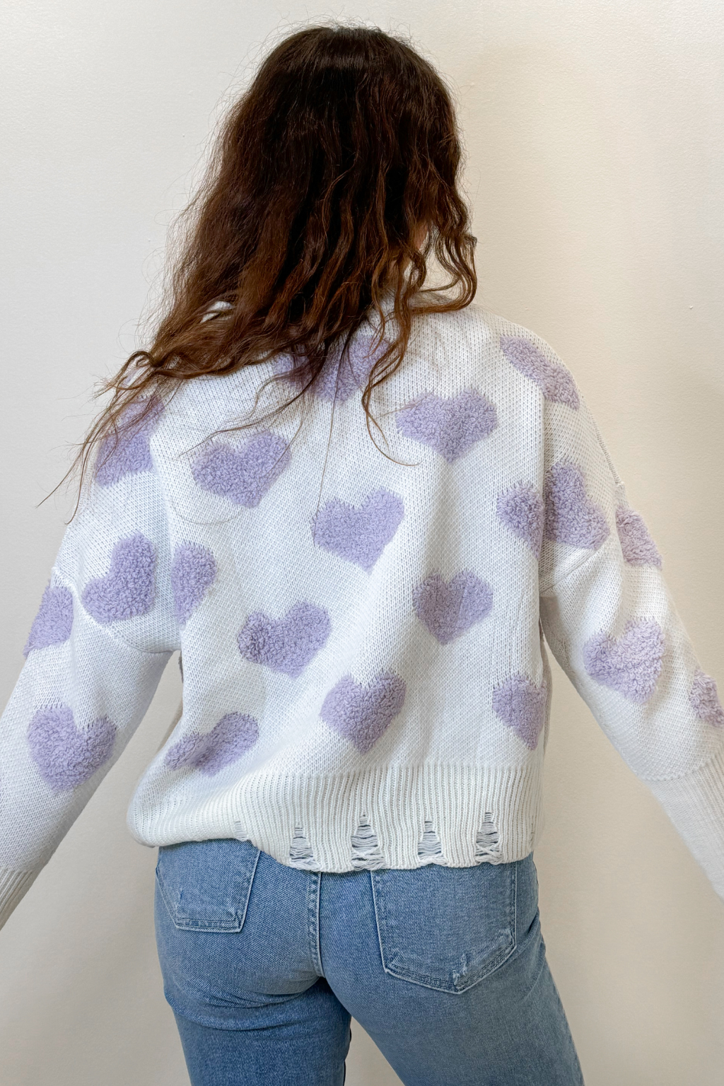 Heart Design Crewneck Sweater Lavender