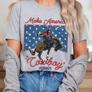 make America cowboy again graphic t-shirt athletic gray