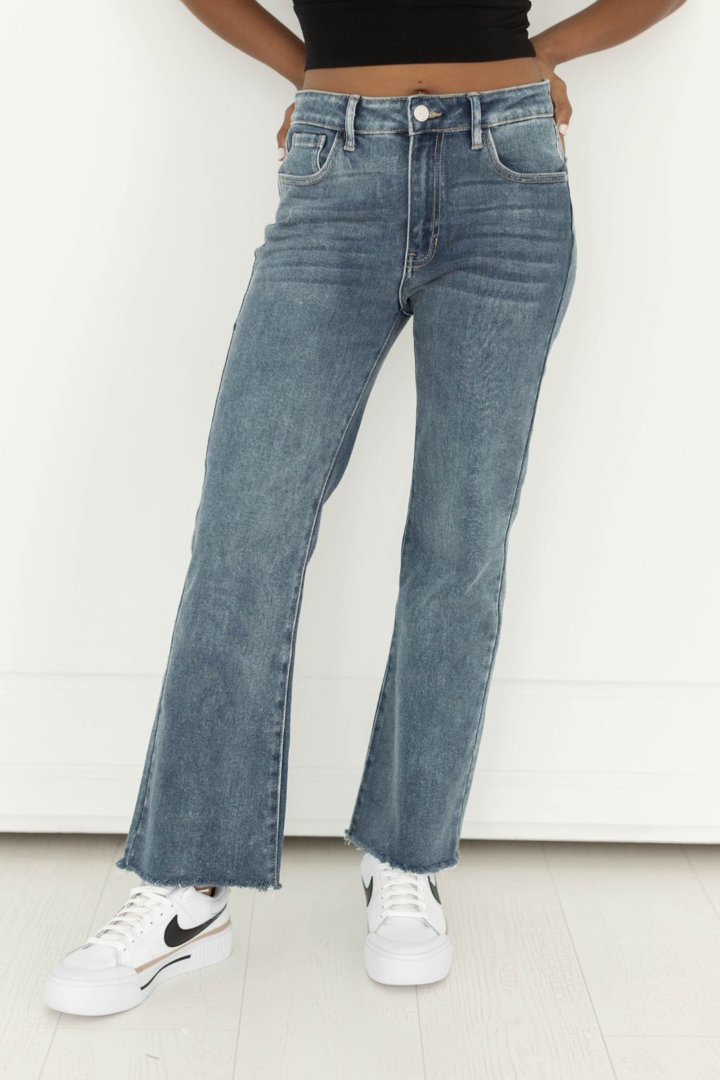 High Rise Cropped Flare Jeans Medium Wash
