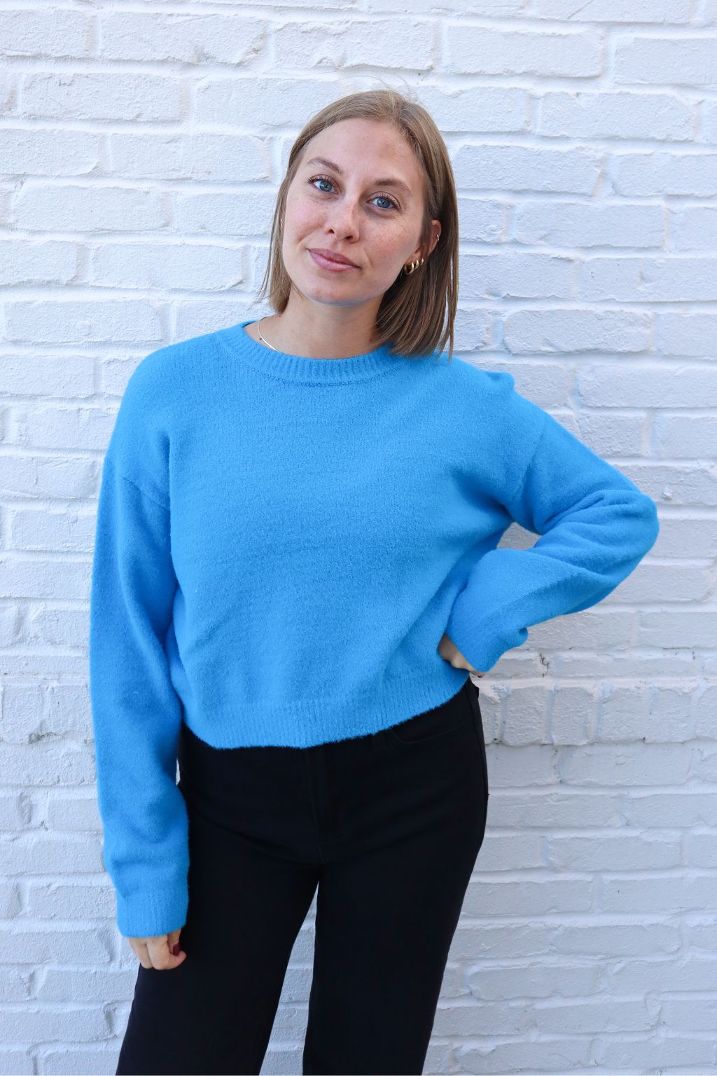 Fuzzy Crop Sweater Turquoise