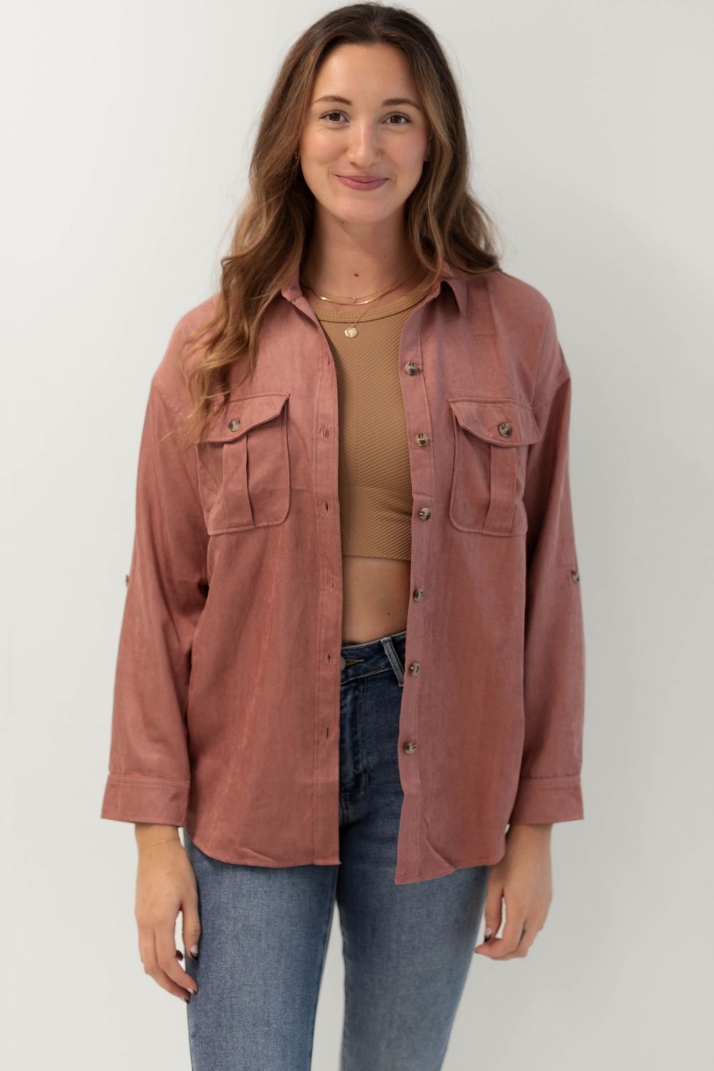 Button Down Two Pocket Shirt Dusty Coral