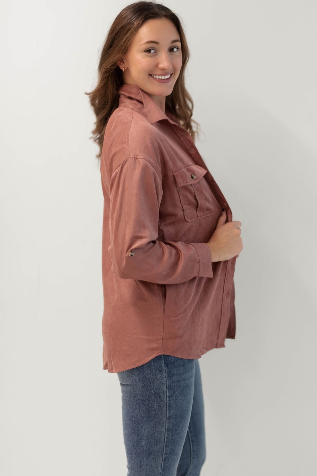 Button Down Two Pocket Shirt Dusty Coral