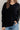 Long Sleeve V-Neck Waffle Knit Top Black