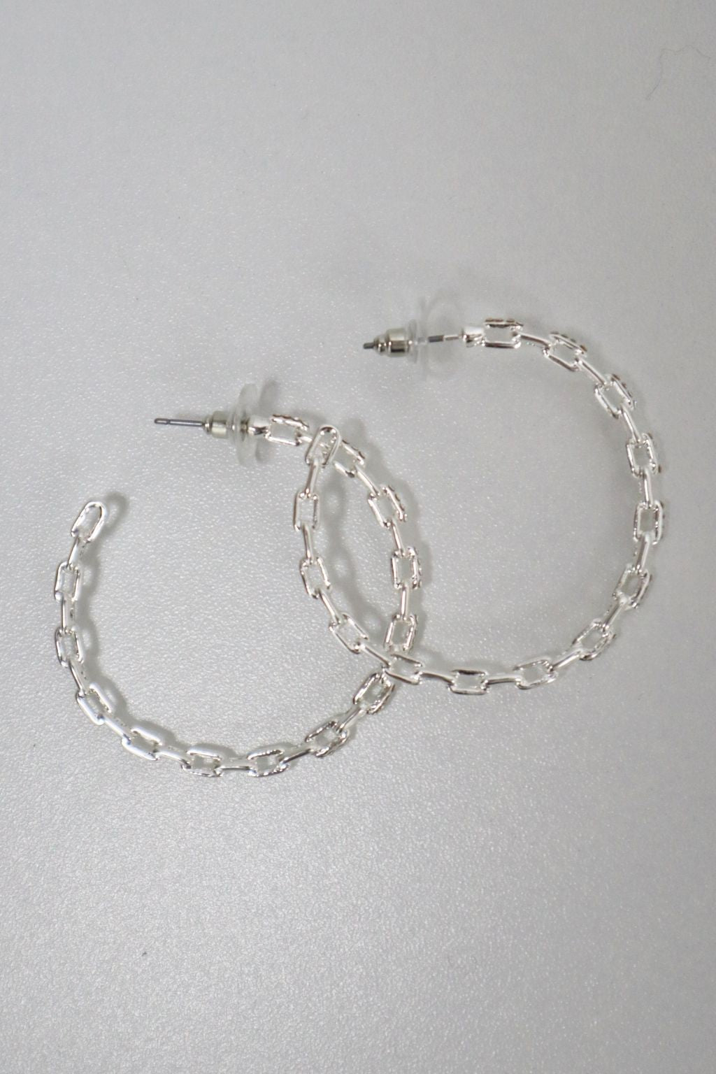 Rhinestone Chain Hoop Earrings Silver