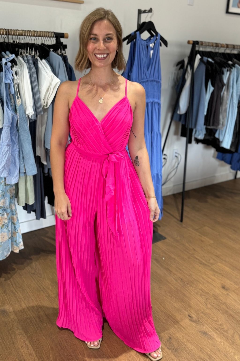 Pleated Open Back Woven Jumpsuit