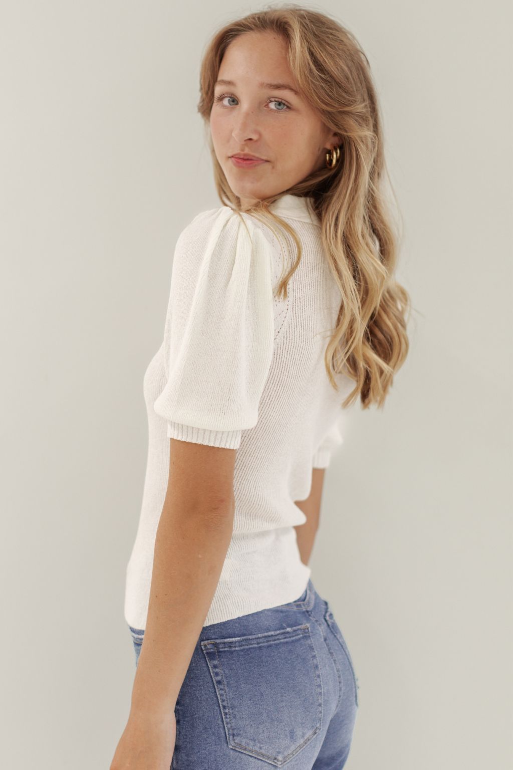 Collared Short Sleeve Knit Top